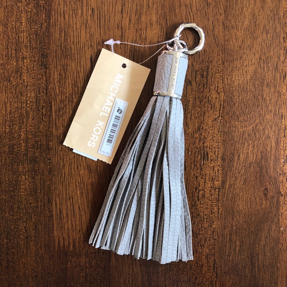 MICHAEL Michael Kors Gray Tassel Keychain with Silver Hardware